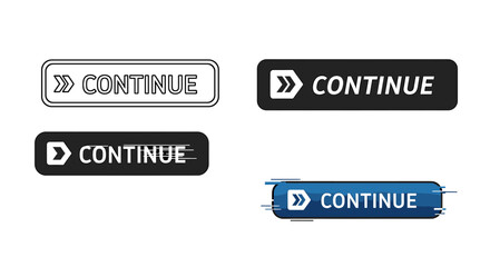 Four continue buttons with different styles and arrow icons displayed on a white presentation