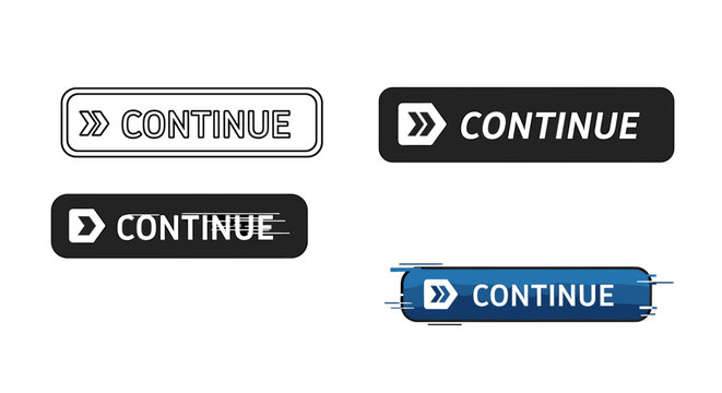 Four continue buttons with different styles and arrow icons displayed on a white presentation