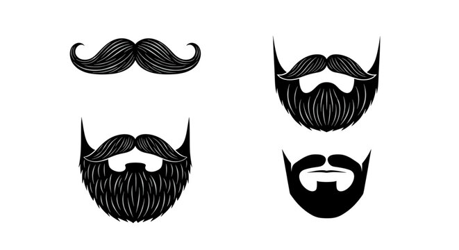 Illustrations featuring various mustache and beard styles in a vector graphic format