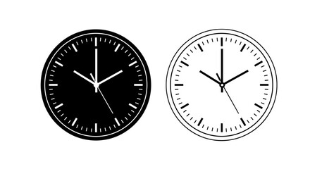 Two clock faces showing different times, one solid and one outline, against a plain presentation