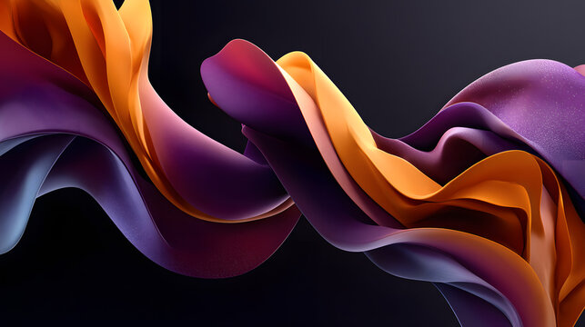 Abstract modern artwork wih flowing geometric forms nd bold gradients transitining from bright orange todeep purple, creating a stnning visual effect.
