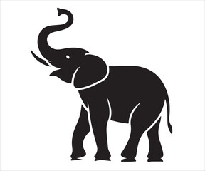 Silhouette of an elephant with raised trunk, vector wildlife illustration symbolizing strength, wisdom, nature, safari, jungle, conservation, wild animal, Asia, Africa, heritage, ecology, and environm