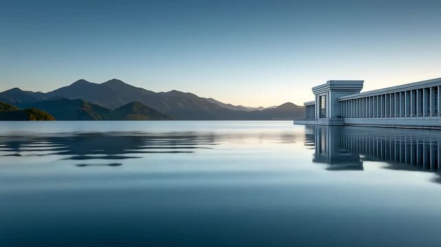 Quiet Lake Reflects Architecture Mountains Blue Sky