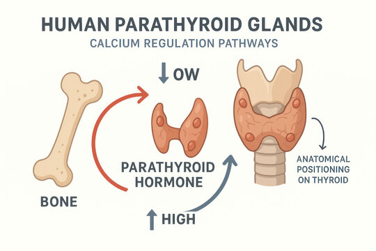 Human Parathyroid Glands and Calcium Regulation Pathways Illustration