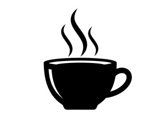 Steaming Coffee Cup Icon Black Silhouette Graphic Isolated on White Background