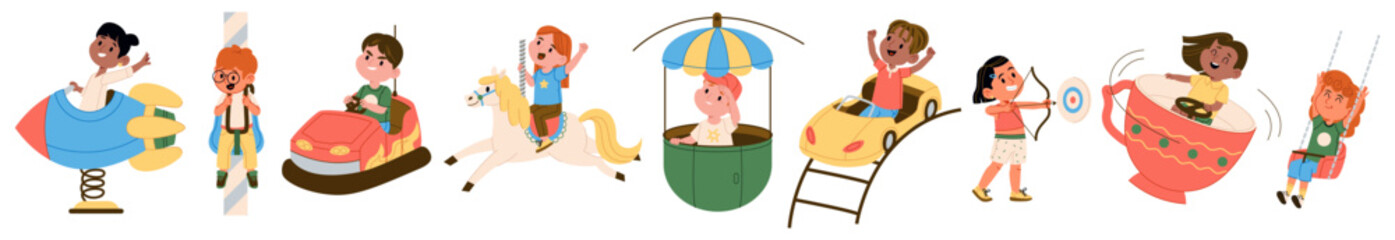 Children Enjoying Amusement Park Rides