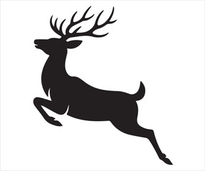 Silhouette of leaping deer with antlers vector illustration