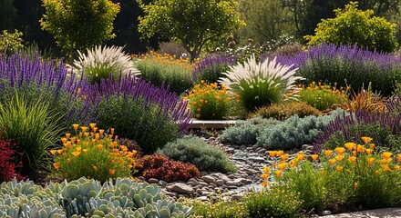 Beautiful Xeriscape Garden with Drought Tolerant Plants.