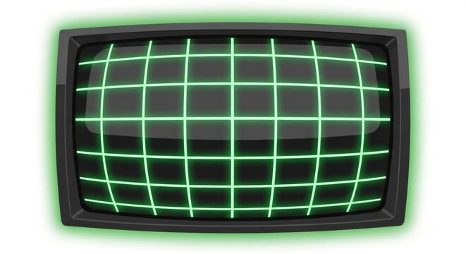 Vintage Crt Monitor with a Glowing Neon Green Grid Display on an Isolated White Background - Powered by Adobe