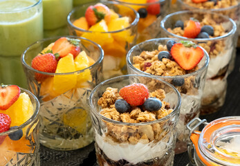 Healthy fruit and cereal dessert closeup