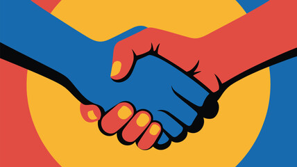 Dynamic handshake symbolizes partnership and trust in vibrant, bold graphic style