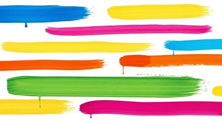 Obraz premium Colorful Paint Strokes and Wet Brush Drips on a Clean White Background for Creative Design