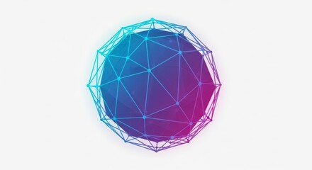 Abstract Glowing Blue and Purple Geometric Network Sphere on a Light Background