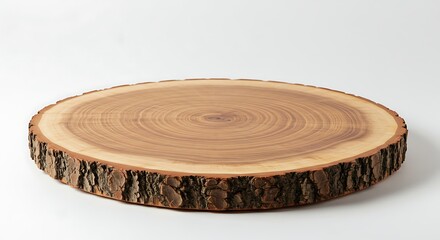 Obraz premium Rustic wood slice, an elegant addition to decor with natural rings and bark texture creating
