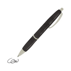 ブラックのボールペンと試し書き　水彩風手描きイラスト