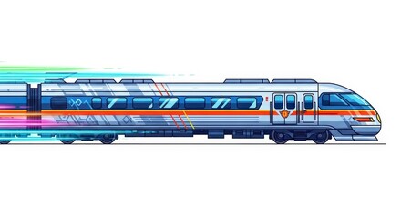 Obraz premium Sleek Futuristic High Speed Train with Colorful Motion Blur on a White Background
