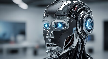 Fototapeta premium Humanoid Robot with Glowing Eyes A Futuristic AI Companion