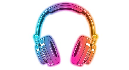 Vibrant Rainbow Gradient Headphones with a Neon Glow Isolated on a White Background