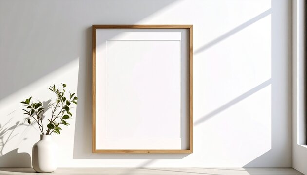 Empty Poster Frame on White Wall