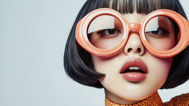 Fashion forward: asian model with chic bob and oversized sunglasses