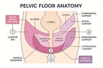 Pelvic Floor Anatomy Illustration: Showing Pelvic Organ Prolapse and Muscle Weakness - Informative Medical Diagram [Illustration]