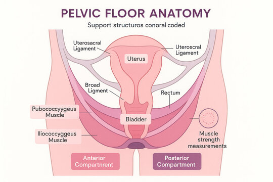 Pelvic Floor Anatomy Diagram: Illustration of Female Reproductive Organs and Support Structures [Illustration]