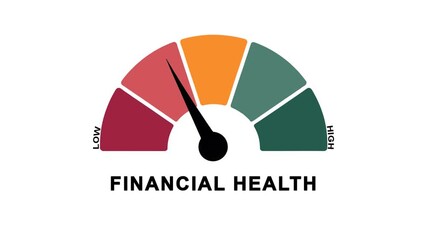 Animated financial health meter increasing from low to high level, ideal for concepts related to wealth growth, financial stability and investment success