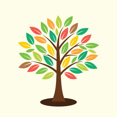 Stylized Autumn Tree Illustration &ndash; Colorful Fall Leaves on Light Background, Seasonal Nature Vector for Greeting Cards, Posters, and Decorative Designs