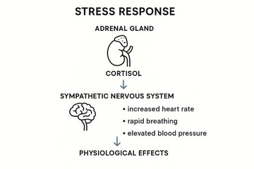 Stress Response Diagram: Adrenal Gland, Cortisol, and Sympathetic Nervous System - Illustration