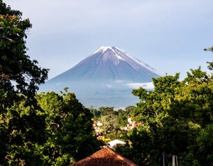 Volcano View from Tropical Town