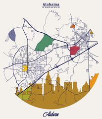 Abstract vector of Auburn, Alabama, USA city with beautiful lines for home wall poster