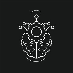 Fototapeta premium Stylized Brain and Gear Icon with Circuit Lines on Black Background Representing Artificial Intelligence, Machine Learning, and Human-Tech Integration.