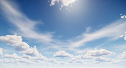 Panoramic View of a Bright Blue Sky with Clouds.