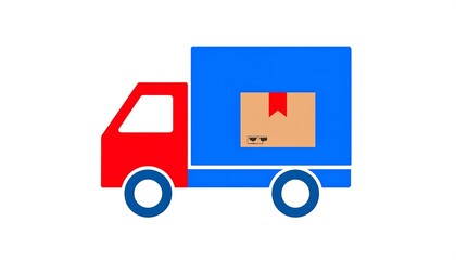A simple icon depicts a delivery truck carrying a package, using vibrant red and blue colors.