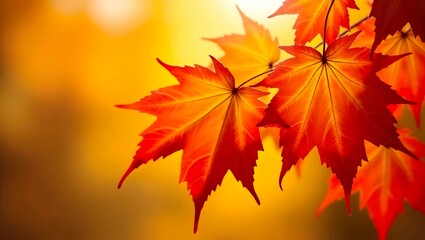 Fototapeta premium Autumn foliage with fiery red and orange maple leaves