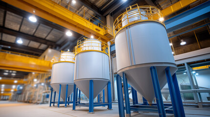 Fertilizer storage facility with bulk agricultural chemicals and specialized handling equipment environmental protection systems and safety protocols ensuring responsible