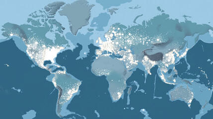 White dots clustered on major regions over a pale blue background with faint continent shapes.