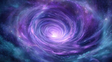 A mesmerizing cosmic vortex spins with swirling purple and blue colors against a backdrop filled with countless stars. It creates a captivating view of deep space, evoking wonder.