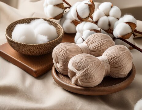 cotton thread and cotton flowers creating a cozy atmosphere
