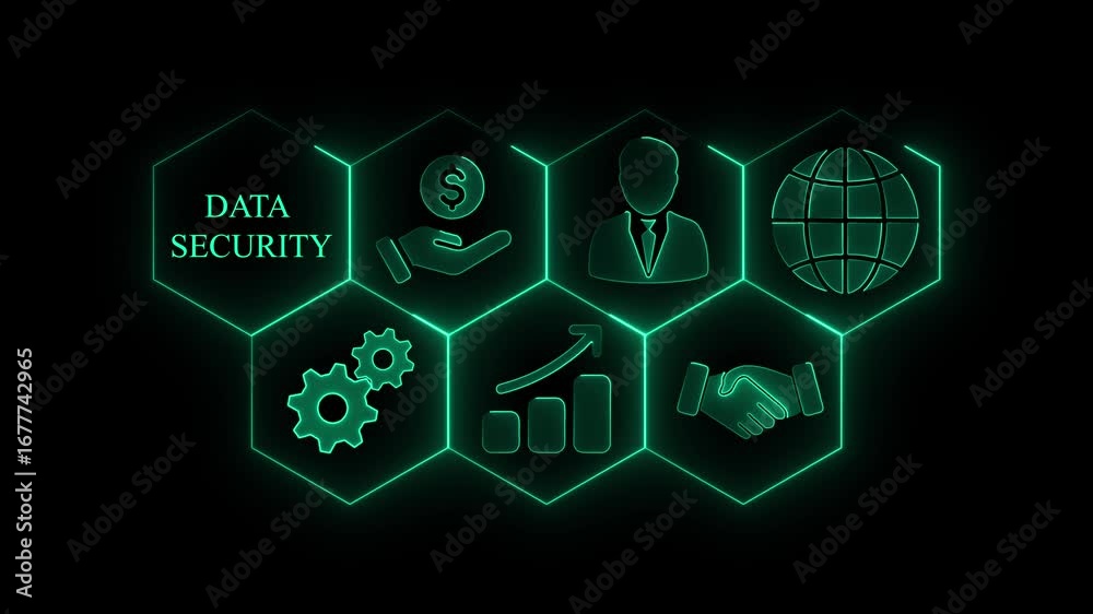 Wall mural data security indicator business finance concept. glowing animation. data security text inside glowi