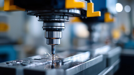 CNC machining centers with cutting tools and automated tool changers precision manufacturing equipment with coolant systems and chip management creating sparks and metal shavings