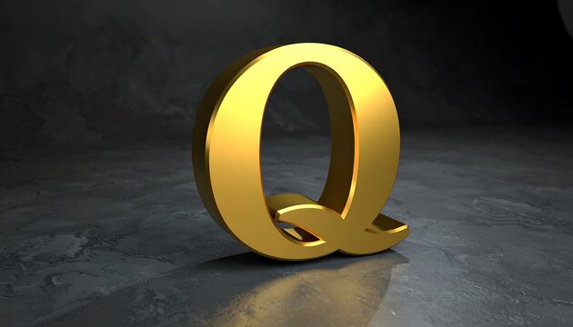 Gold letter Q on dark stone surface