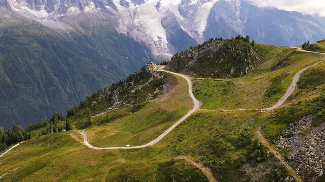 Aerial view of Chamonix in the Alps with the Mont Blanc mountain 4K drone footage
