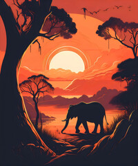 Sonnenuntergang mit Elefant in afrikanischer Wildnis - Abstraktes Wallpaper - Cooles Hintergrundbild