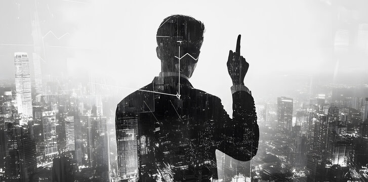 Urban Visionary - Double Exposure of a Man with a Cityscape, Poi