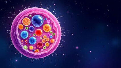 Naklejka premium Explore the Detailed Anatomy of an Animal Cell with Focus on Organelles and Their Functions and copy space for text 