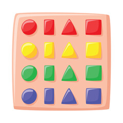 Montessori toy with colorful geometric shapes, educational board for kids, flat design. © Valeria
