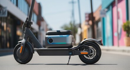 Modern Electric Scooter Parked on a Sunlit Street.