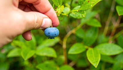 Hand picking a blueberry