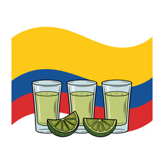 Aguardiente Shots with Colombian Flag and Lime